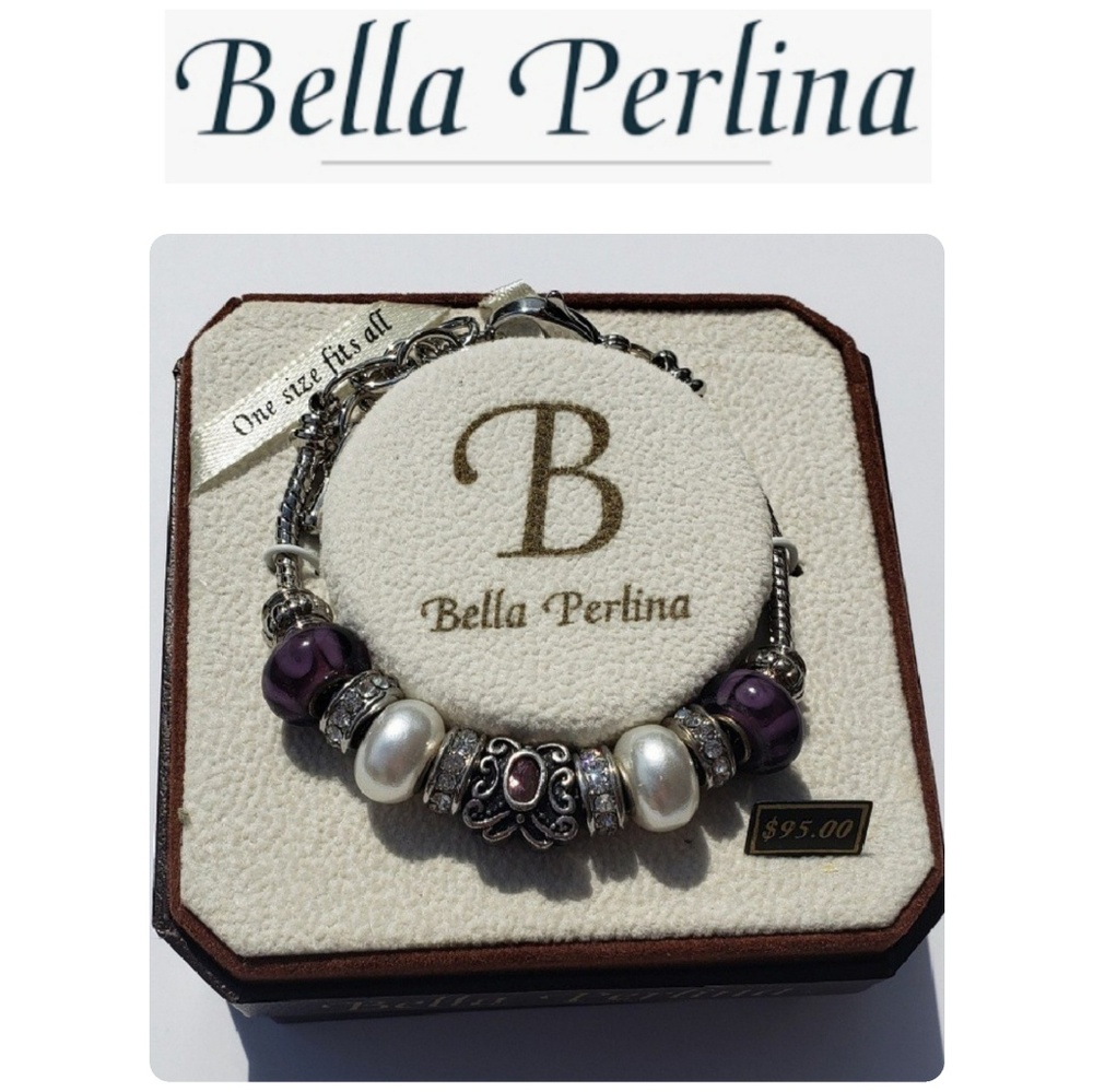 Bella Perlina charm bracelet w/ purple & pearl sto